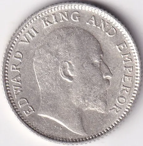 1910 King Edward Rare Silver 1/4 Rupee British India Coin