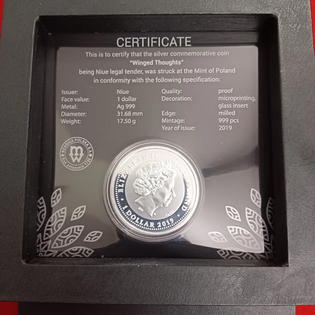 Ex Rare Elizabeth II Niue Island One Dollar Silver 17.50 GM Proof Coin Year 2019 Mint Of Poland