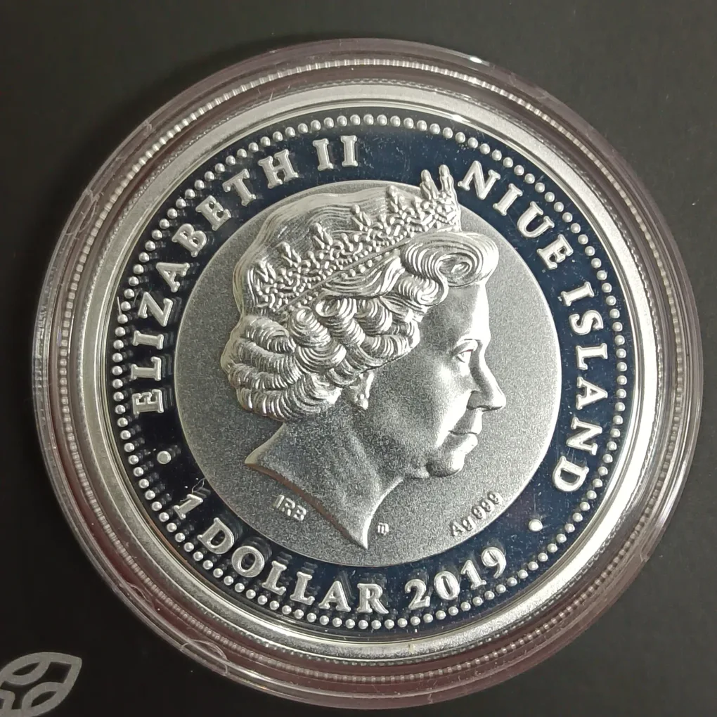 Ex Rare Elizabeth II Niue Island One Dollar Silver 17.50 GM Proof Coin Year 2019 Mint Of Poland