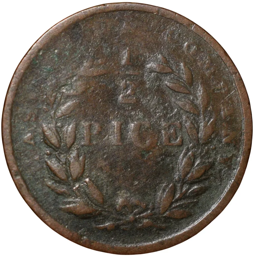 Copper 1/2 Pice Coin of East India Company (AD 1853) of Calcutta Mint