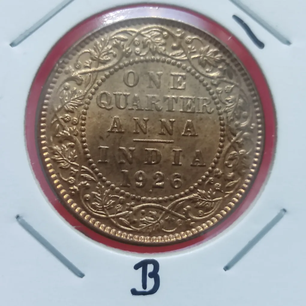 ONE QUARTER ANNA GEORGE V 1926 BOMBAY MINT