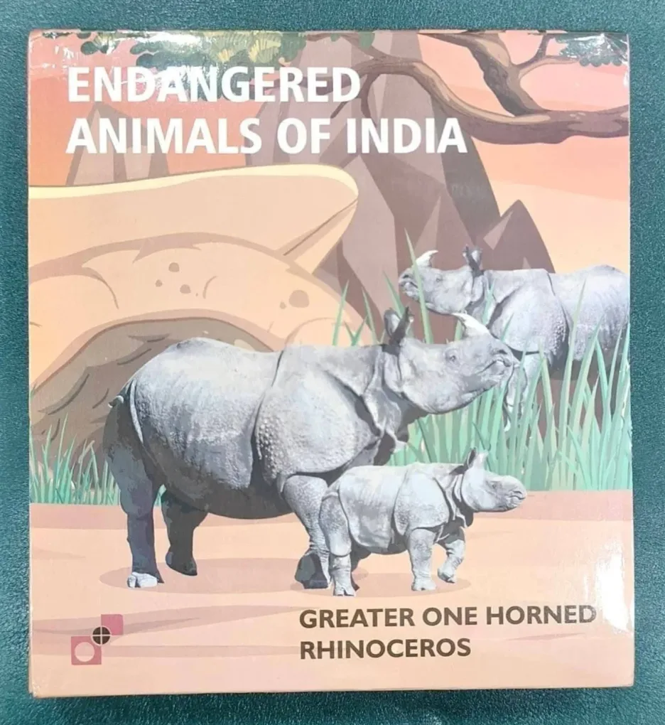 Rhino Endangered Animals of India Colour Souvenir Medal Govt Mint Kolkata