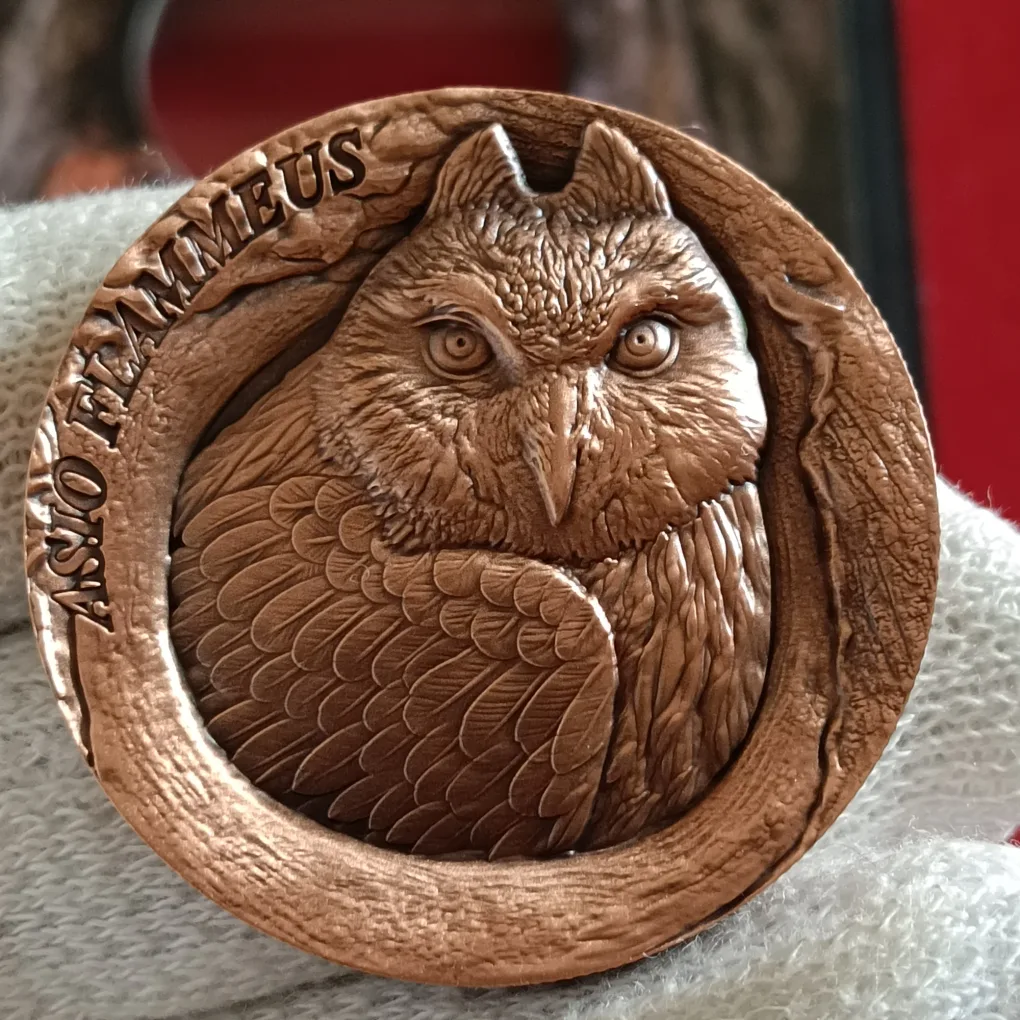 Ex Rare 25 Cents SAMOA The Tree Hollow Asio Flammeus Copper Proof Coin  Antique Finish Year 2025 Issue By Scotland Mint