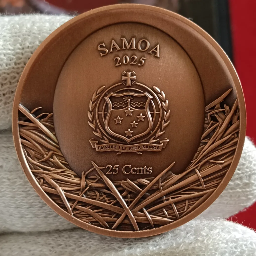Ex Rare 25 Cents SAMOA The Tree Hollow Asio Flammeus Copper Proof Coin  Antique Finish Year 2025 Issue By Scotland Mint