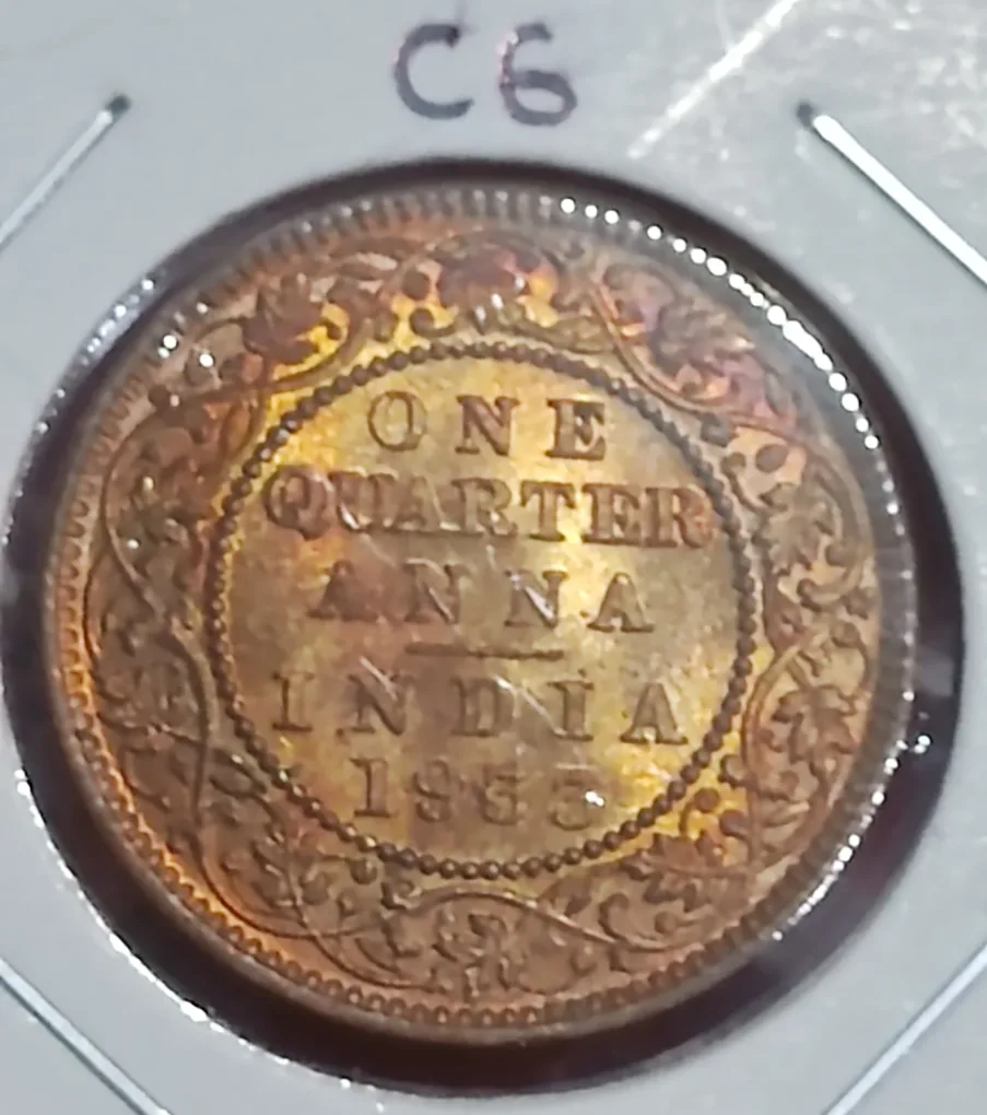 GEM UNC ONE QUARTER ANNA 1933 CALCUTTA WITH SUPERB  YELLOW LUSTER