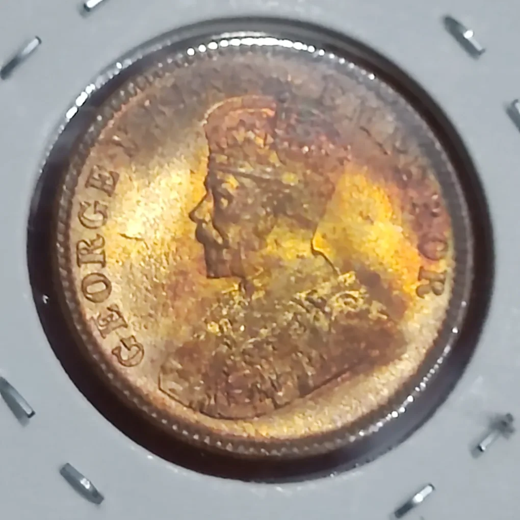 GEM UNC ONE QUARTER ANNA GEORGE V 1933 CALCUTTA MINT WITH SUPERB YELLOW LUSTER