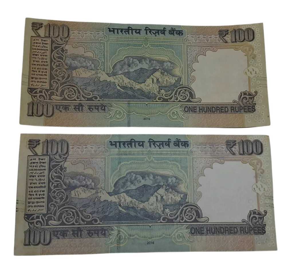 100 Rupees Sign RAGHURAM RAJAN Year 2016 TELESCOPIC Serial with "108000" & "000108" HOLY FANCY Serial Numbers PAIR 2 Notes **RARE** High Collectable UNC Conditions.