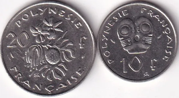 French Polynesia 10 20 Francs Nickel Two Coins Set