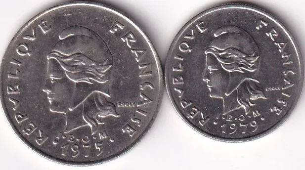 French Polynesia 10 20 Francs Nickel Two Coins Set