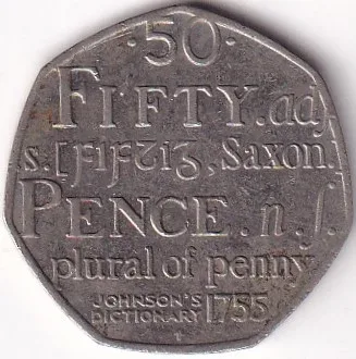 50 pence First English Dictionary Copper Nickel Coin