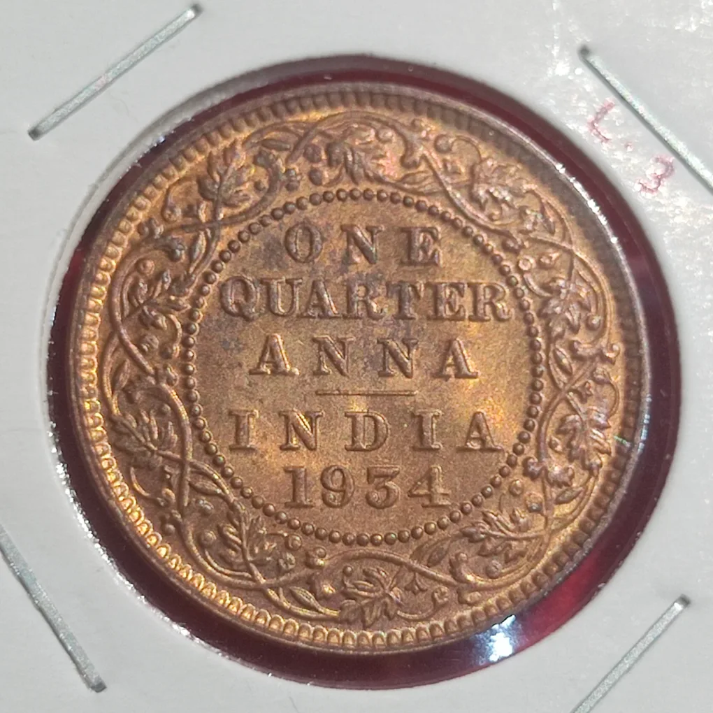 ONE QUARTER ANNA GEORGE V 1934 CALCUTTA UNC