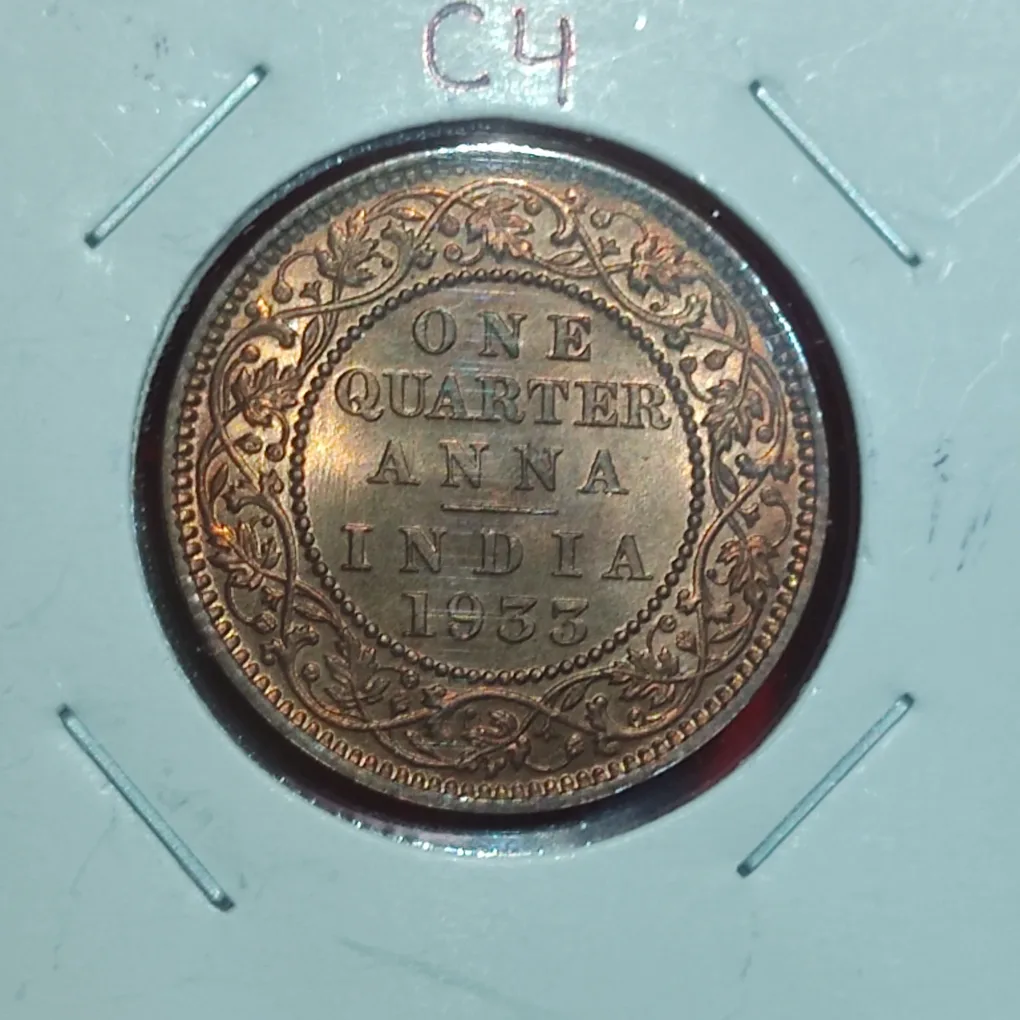 ONE QUARTER ANNA GEORGE V 1933 CALCUTTA VERY RARE ULTRA BRILLIANT UNCIRCULATED CONDITION