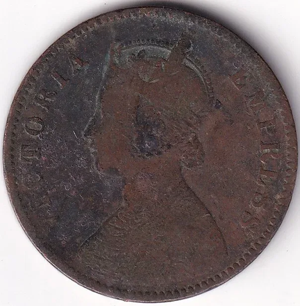 Very Fine 1885 One Quarter Anna British India Victoria Empress Copper Coin Rare