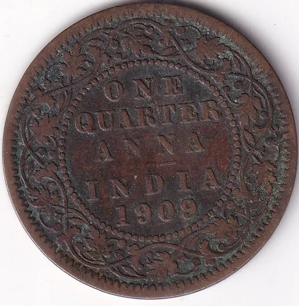 1909 Quarter Anna Copper Key Date King Edward VII Coin