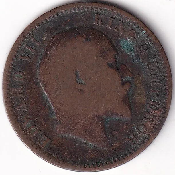 1909 Quarter Anna Copper Key Date King Edward VII Coin