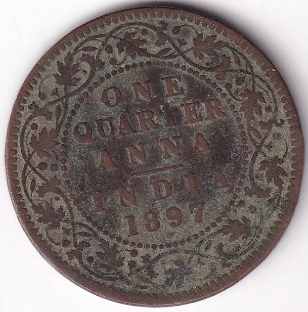 1897 Copper Quarter Anna Victoria Empress Fine Condition Coin Rare