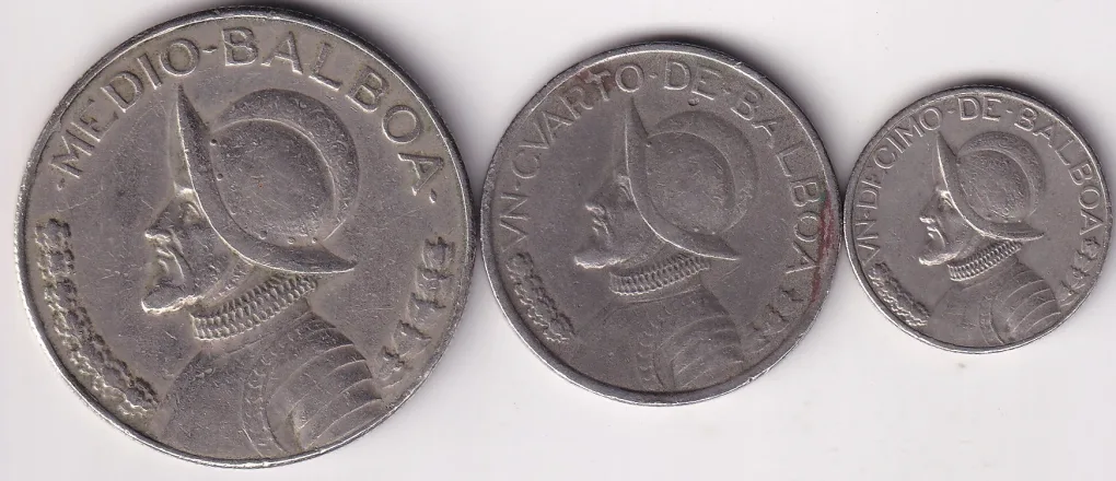 Panama Copper Nickel Old 1/2 Balboa 1/4 and 1/10 Balboa 3 Coins Set #1