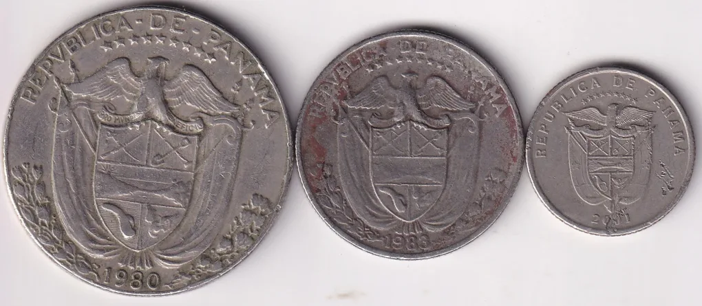 Panama Copper Nickel Old 1/2 Balboa 1/4 and 1/10 Balboa 3 Coins Set #1