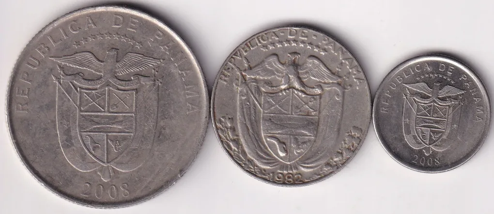 Panama Copper Nickel Old 1/2 Balboa 1/4 and 1/10 Balboa 3 Coins Set #2