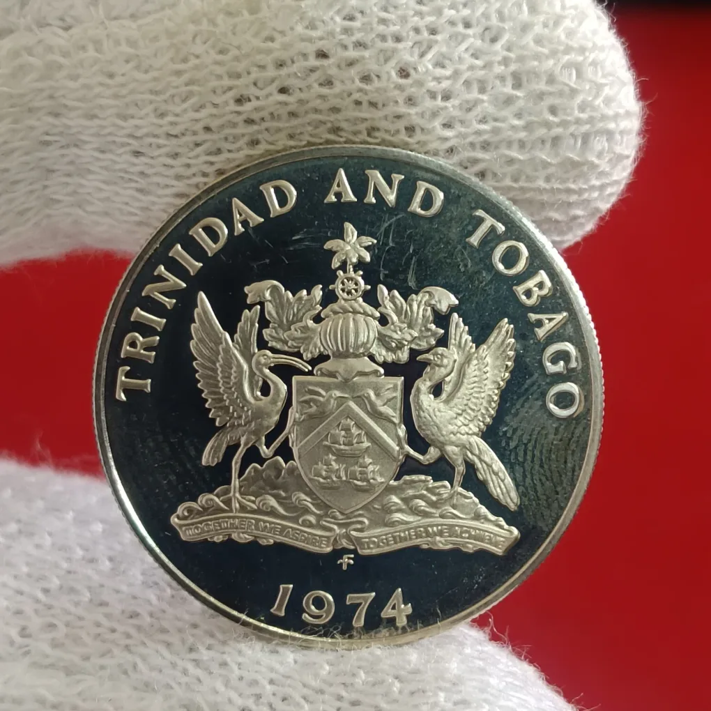 Rare  50 Cents Proof coin from Trinidad and Tobago featuring steelpan (steel drum) instruments Issued By TOBAGO F8