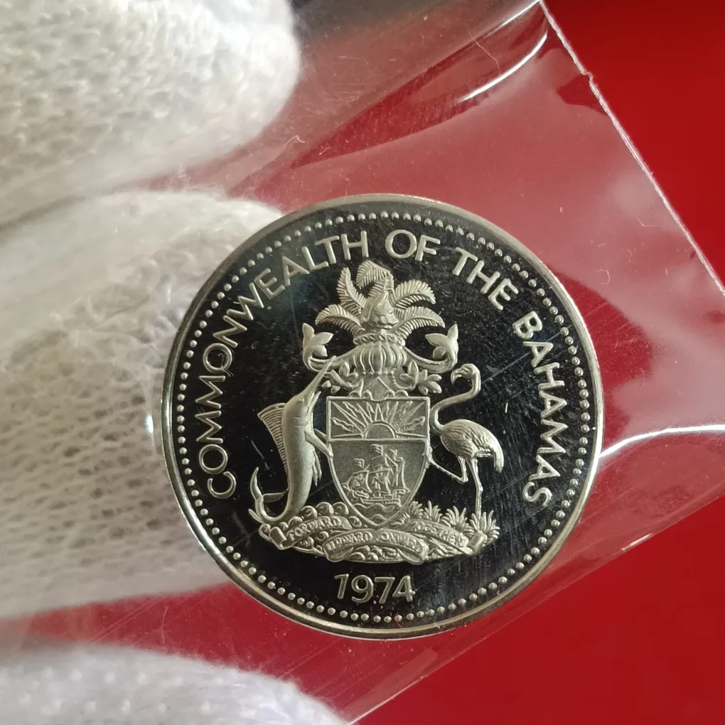 Rare Commarative Proof Coin Five Cents Commonwealth of The Bahamas 1974 Year Proof Coin Issue BAHAMAS F9