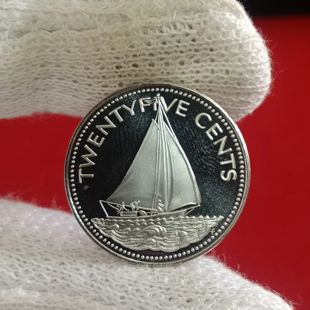 Rare Twenty Five Cents Proof Coin Commonwealth of The Bahamas Year 1974 Issued By BAHAMAS Island F12