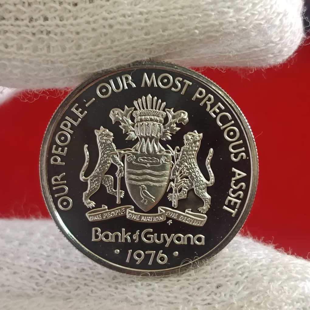Rare Fifty Cents Proof Coin 1976 Bank Of Guyana F13