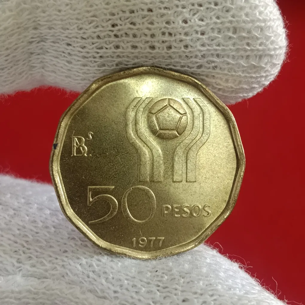 Rare 50 Pesos Argentina 78 Fifa World Cup Soccer Proof Coin 1977 Year Issued By Argentina F18