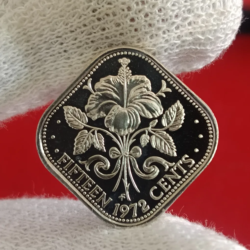 Rare Elizabeth II Fifteen Cents 1972  Commonwealth of The Bahama Islands Proof Coin Issued by Bahamas F21