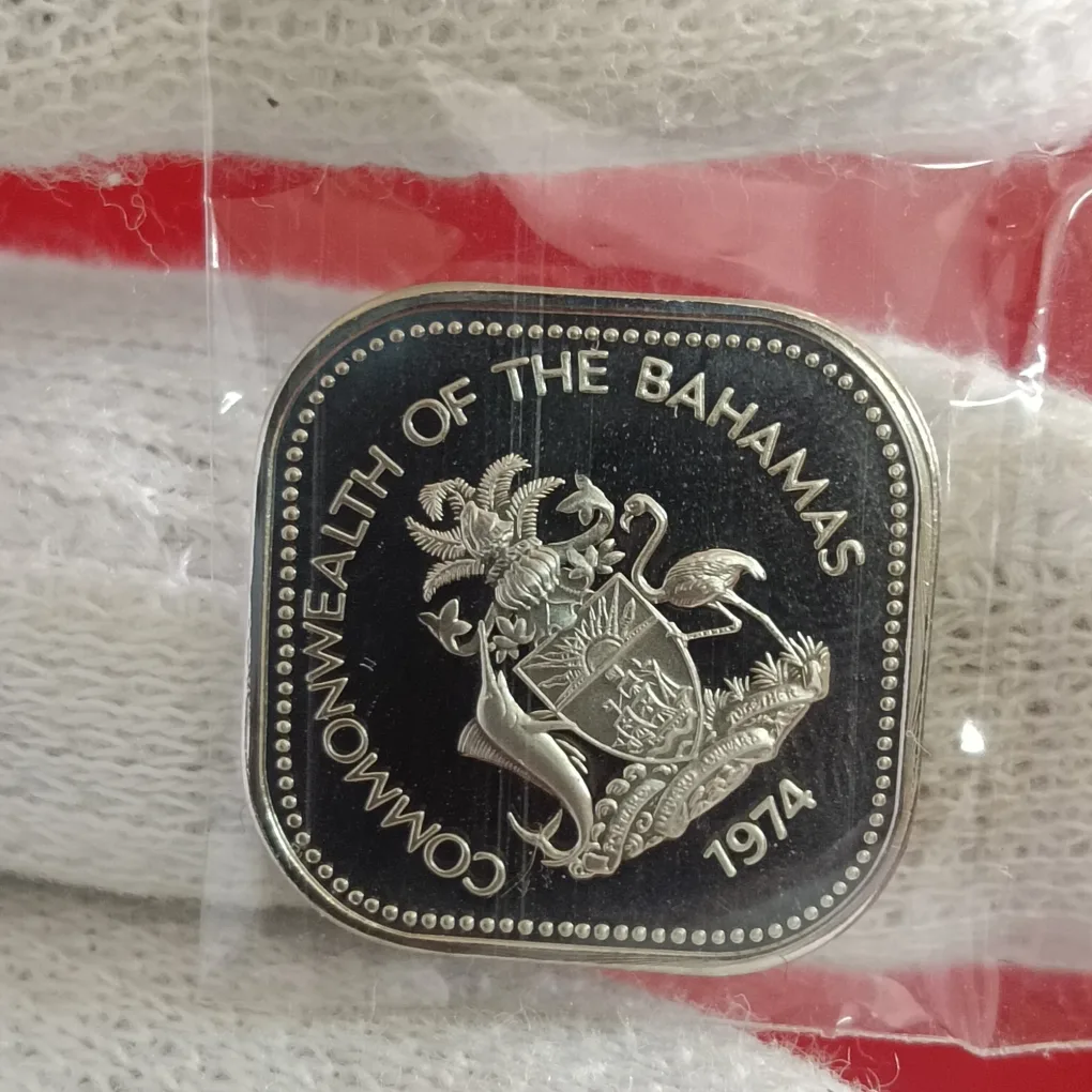 Rare Elizabeth II Fifteen Cents 1974 Year Commonwealth of The Bahama Islands Proof Coin Issued by Bahamas F22