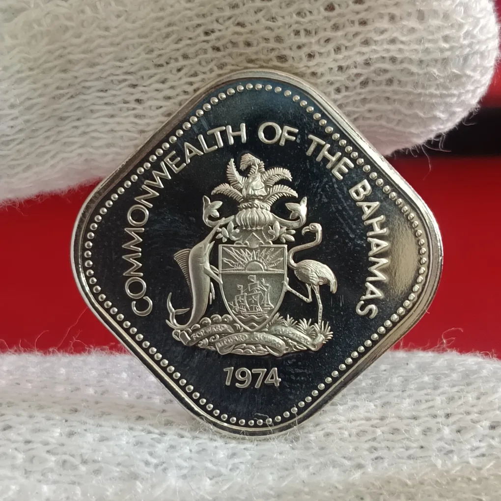 Rare Elizabeth II Fifteen Cents 1974 Year Commonwealth of The Bahama Islands Proof Coin Issued by Bahamas F22