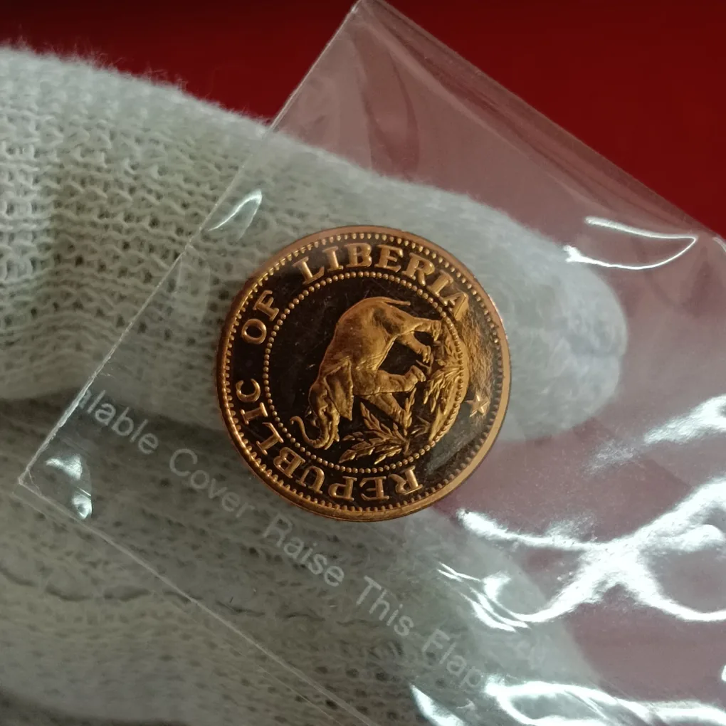 Rare One Cent Proof Coin 1974 Year Republic of Liberia, featuring an elephant and the legend "REPUBLIC OF LIBERIA" F23