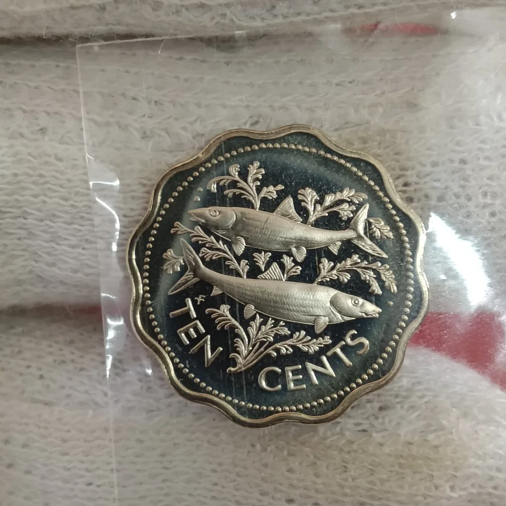 Rare Elizabeth II Bahama Islands Ten Cents Whale Year 1974 Proof Coin Issue by Bahama F30