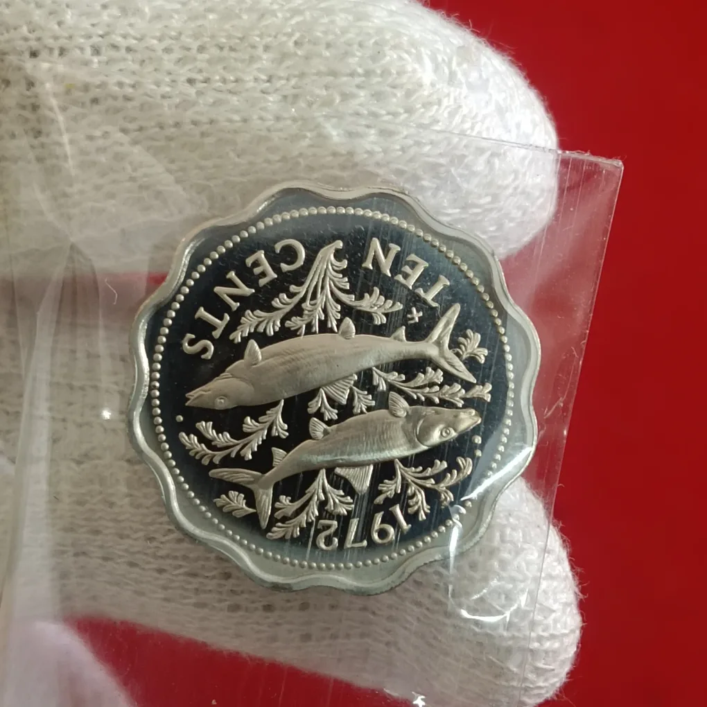 Rare Elizabeth II Bahama Islands Ten Cents Whale Year 1972 Proof Coin Issue by Bahama F27