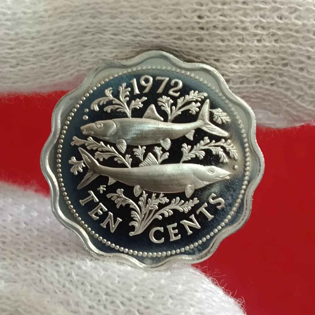 Rare Elizabeth II Bahama Islands Ten Cents Whale Year 1972 Proof Coin Issue by Bahama F27