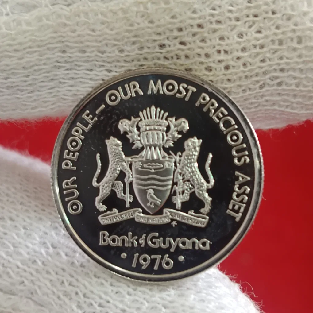 Rare 25 Cents Self Determination 1976 Year Bank of Guyana Proof Coin Issued by Guyana F32