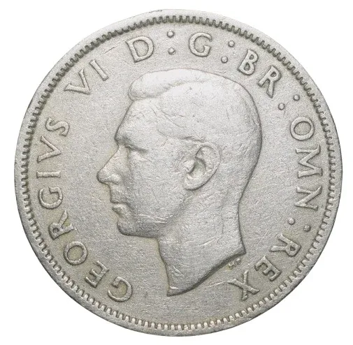 Copper-Nickel 2 Shillings of George VI (AD 1949) from Great Brittain Crown above Rose Plant