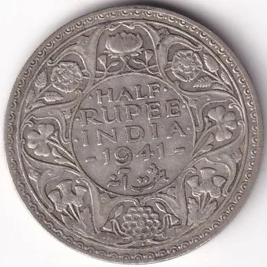 Bombay Mint 1941 Silver Half Rupee King George VI British India Coin