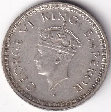 Lahore Mint 1943 Silver Half Rupee King George VI British India Coin
