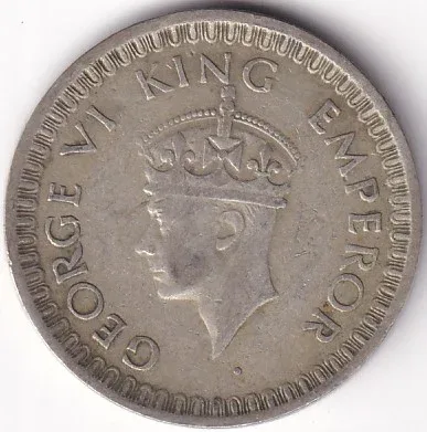 Bombay Mint 1943 Silver Half Rupee King George VI British India Coin