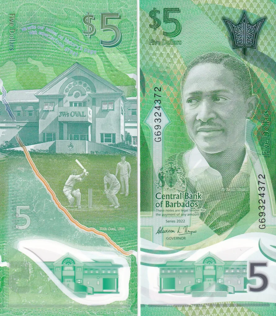 Barbados 5 Dollars UNC Rare Polymer Note