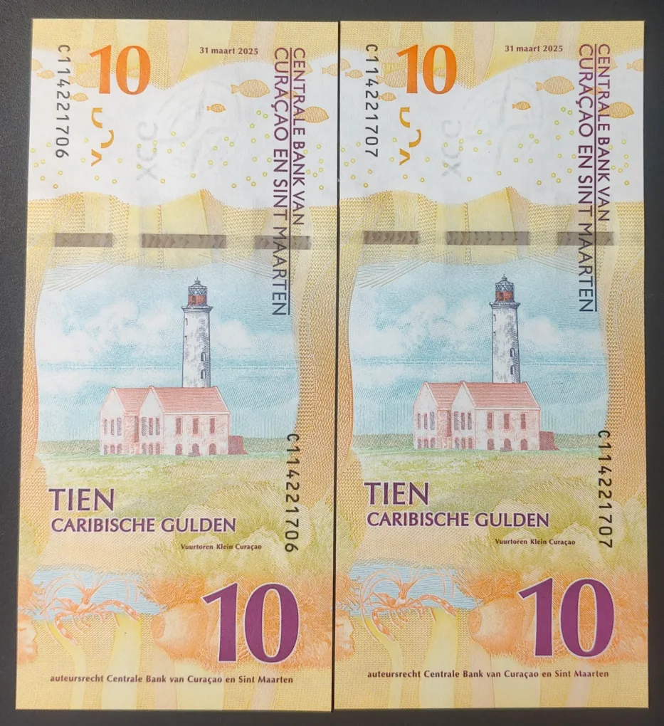 Netherlands › Curaçao and Sint Maarten 10 Caribbean Guilder Gem UNC Rare Note