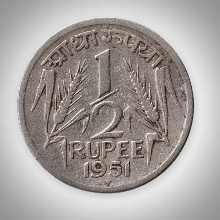 Rare 1/2 Rupee 1951 Republic India Pre-Decimal Anna Series Mumbai Mint Coinage India Coin # A953