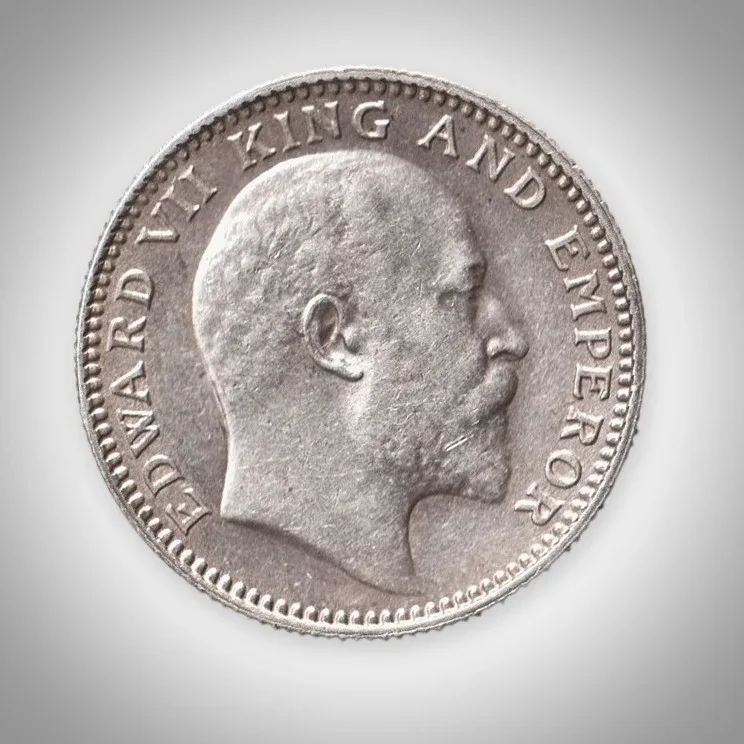 Rare Half Rupee 1910 Edward VII King and Emperor Silver Coinage of British India Coin # A955