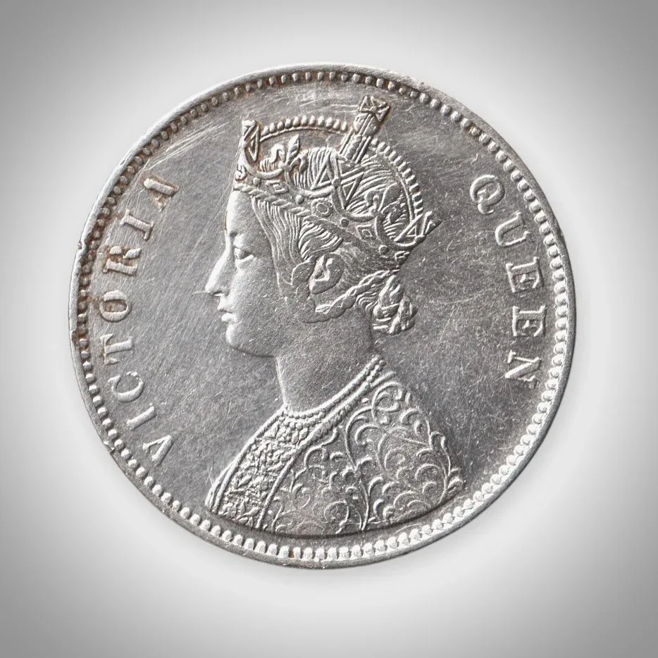 Extremely Rare TEN Dot 1 Rupee 1862 Victoria Queen Silver British India Coin # A959
