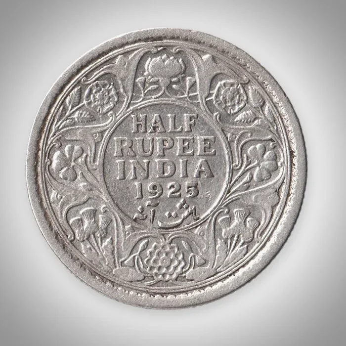 Rare Half Rupee 1925 King George V Calcutta Mint Silver British India Coin # A966