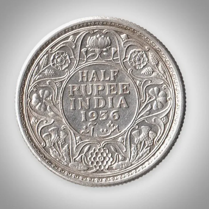 Rare 1/2 Rupee 1936 King George V Calcutta Mint British India Silver Coin # A971