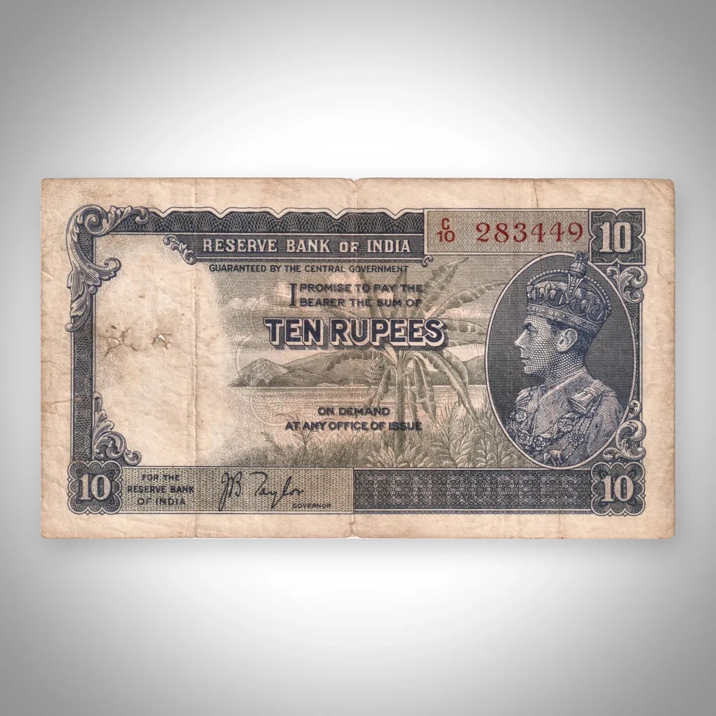 Extremely Rare 10 Rupees King George VI J.B. Taylor Signature Reserve Bank of India British India Note # A987
