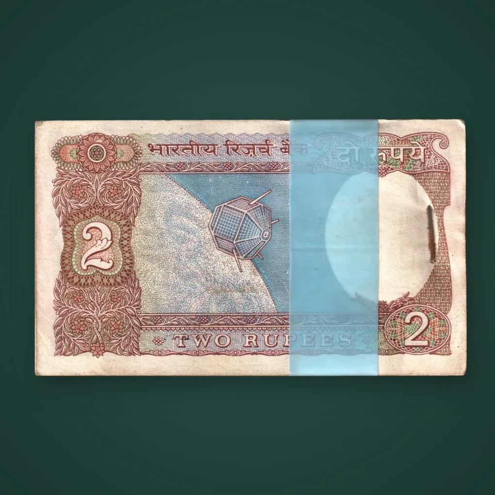 Rare 2 Rupee Complete Serial Wise Bundle 100 Note Aryabhata Satellite Stapled Note Gaddi 32A Prefix Republic of India Note # A988