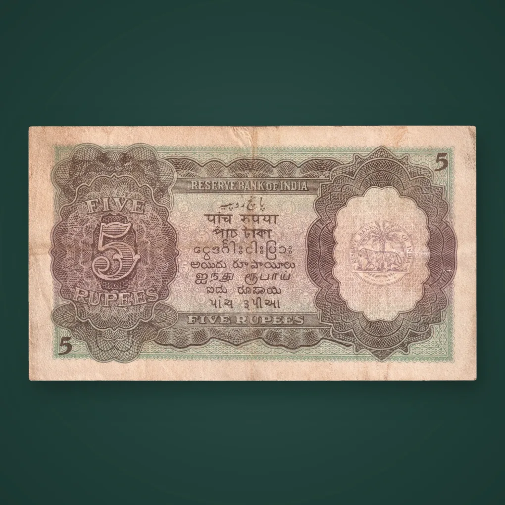 Rare 5 Rupees King George VI C.D. Deshmukh Signature Reserve Bank of India British India Note # A984